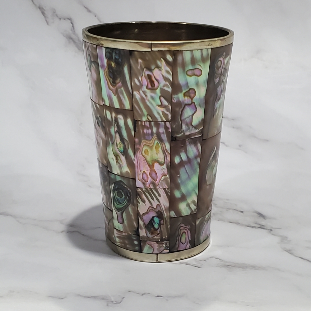 Mid-Centry Mexican Mother of Pearl Abalone Tumbler - Picture 3 of 7